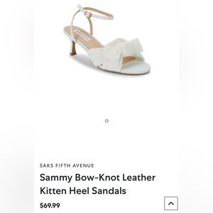 NEW Saks Fifth Avenue Sammy ​Bow-Knot Leather Kitten Heel Sandals